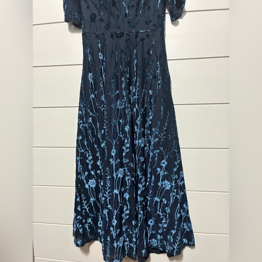 Anthropologie Hutch Puff Sleeve Burnt Velvet Midi Dress Womens 2 Blue Midi - Picture 5 of 12